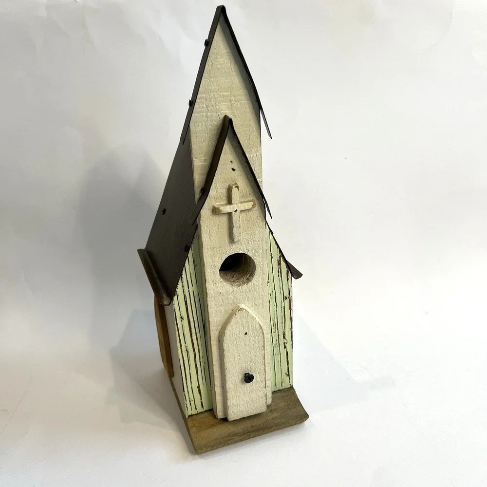 Southern Living At Home Bird Sanctuary Distressed Wood Church w/ Metal Roof READ